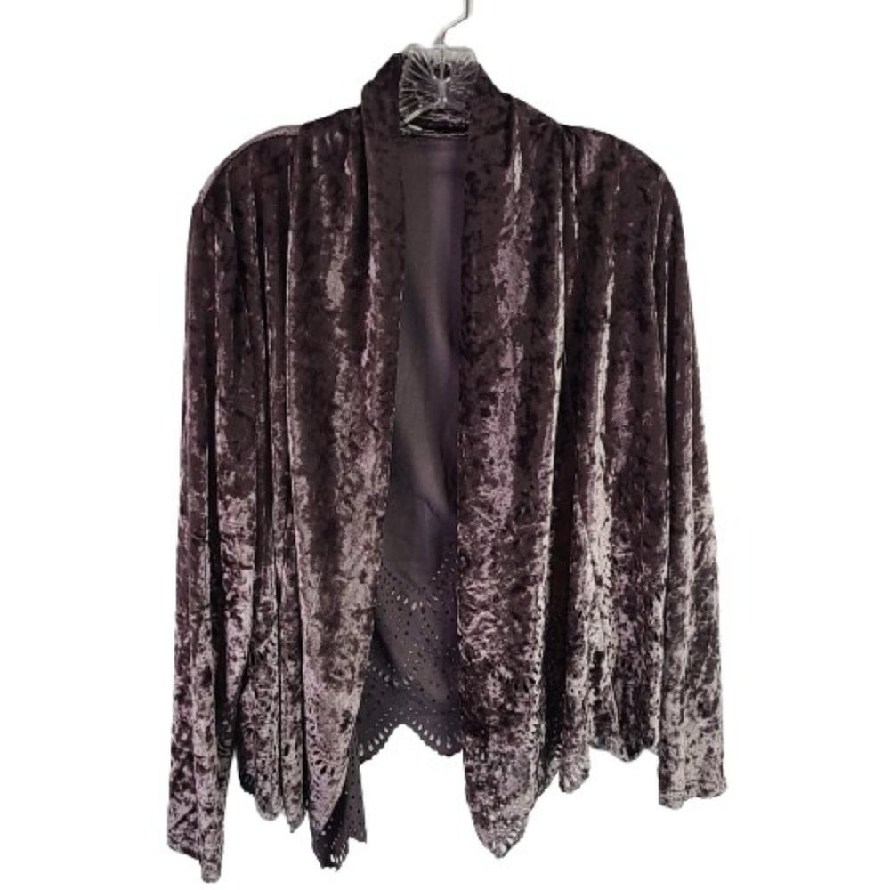 Adore Cardigan Sweater Velvet Top Open Front Long Sleeve Brown Women Size Medium